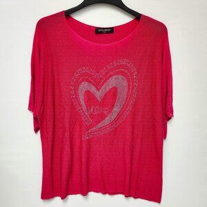 Dis Moi Women's Pink "Love" Shirt W/Silver Heart Design - One Size Fits Most
